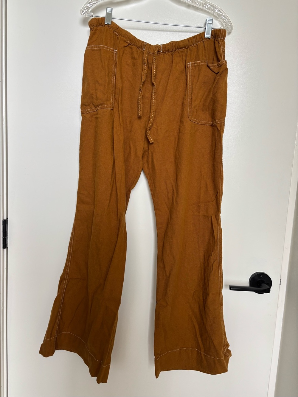 UO Linen Blend Casual Wide Leg Pants in Rust Brown - size L